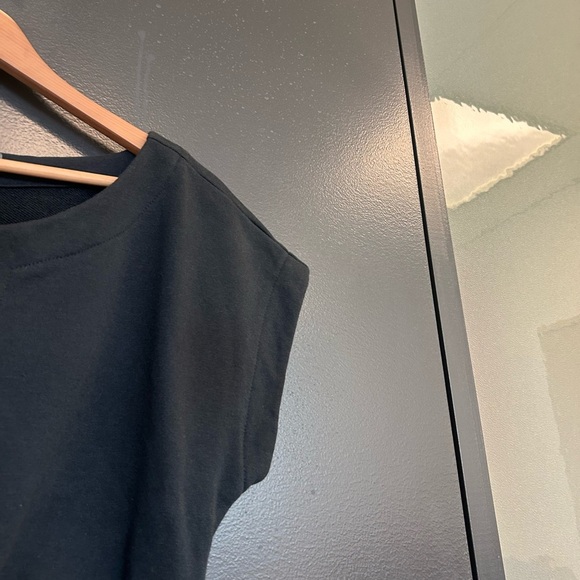 Anthropologie size S Black Top with Faux Leather Detail- GUC black cotton fades - Picture 6 of 12